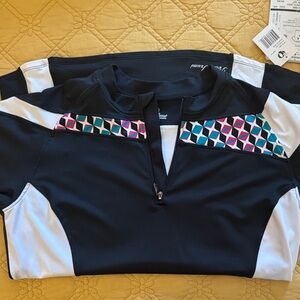 Pearl Izumi Bike shirt. 1/4 zip. Black and White with teal and fuchsia.